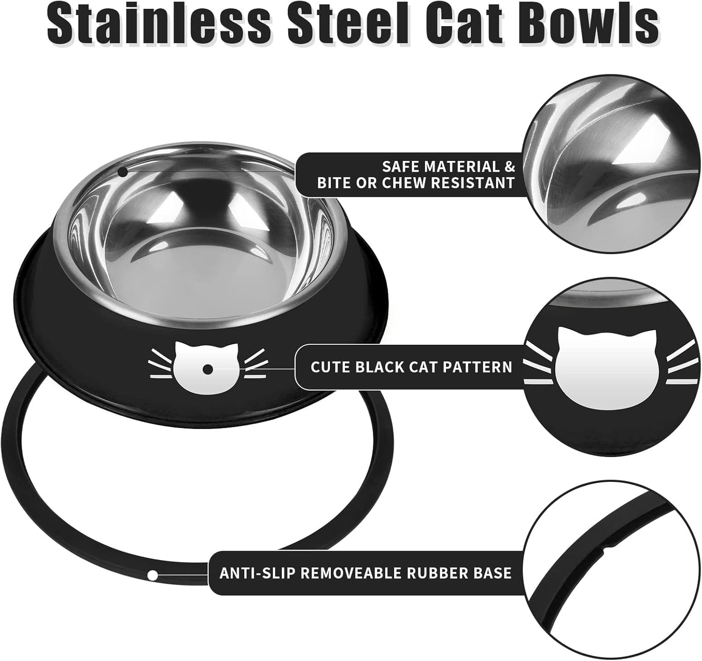 2 Pcs Non-Slip Stainless Steel Small Food Bowls - Unbreakable, Thicken Cat Feeder, 7 Oz Dishes - Suitable for Indoor Small Pets - Removable Rubber Base, Easily Clean, Lovely Color