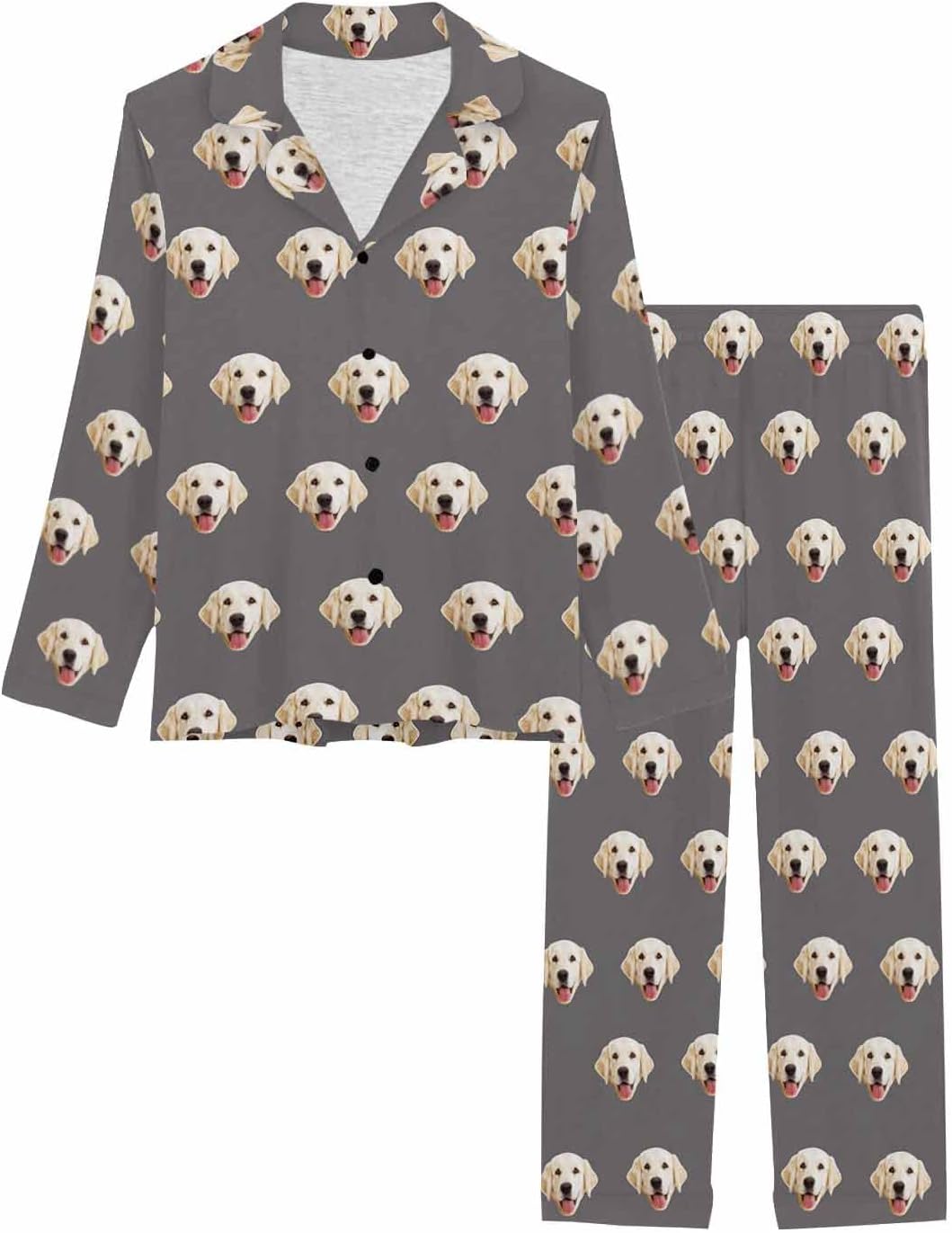 MyPupSocks Custom Face Pajamas for Women Set, Personalized Photo Long Sleepwear XS-XXL