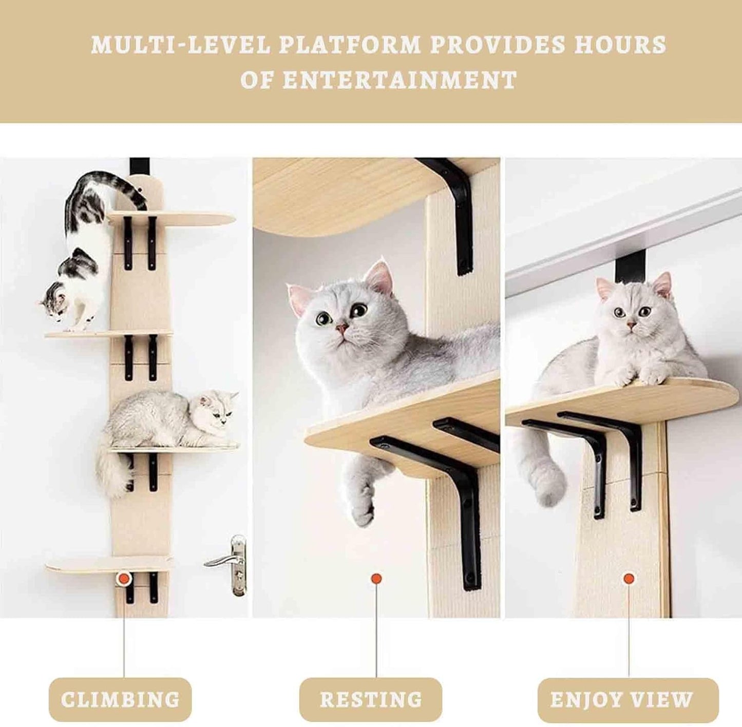 Door Hanging Cat Shelf, Multi Level Door Hanging Cat, Cat Tree Door Hanger Mounted Cat Shelves Cat Ladder, 4-Levels Over Door Cat Climber for Indoor Cats