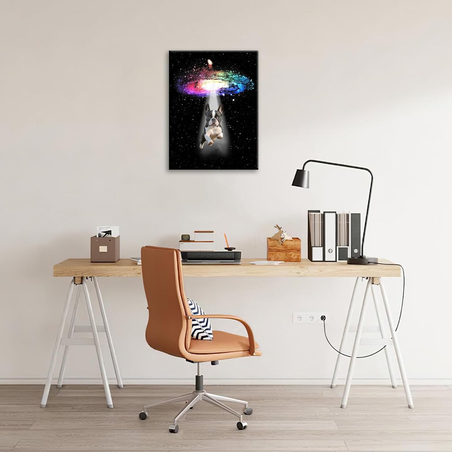 Funny Dog Wall Art Canvas Boston Terrier Wall Decor Prints Framed Painting Bulldog Galaxy Pictures Gifts Artwork for Bathroom 12"x16"