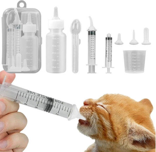 Suxgumoe Pet Feeding Bottle Set, Feeding Silicone Nipple with Bottle and Syringes, Reusable Pet Nursing Kits Feeding Tools for Rabbits, Small Animals (1 Bottle+3 Nipples+2 Syringes + 1 Cup+ 1 Spoon)