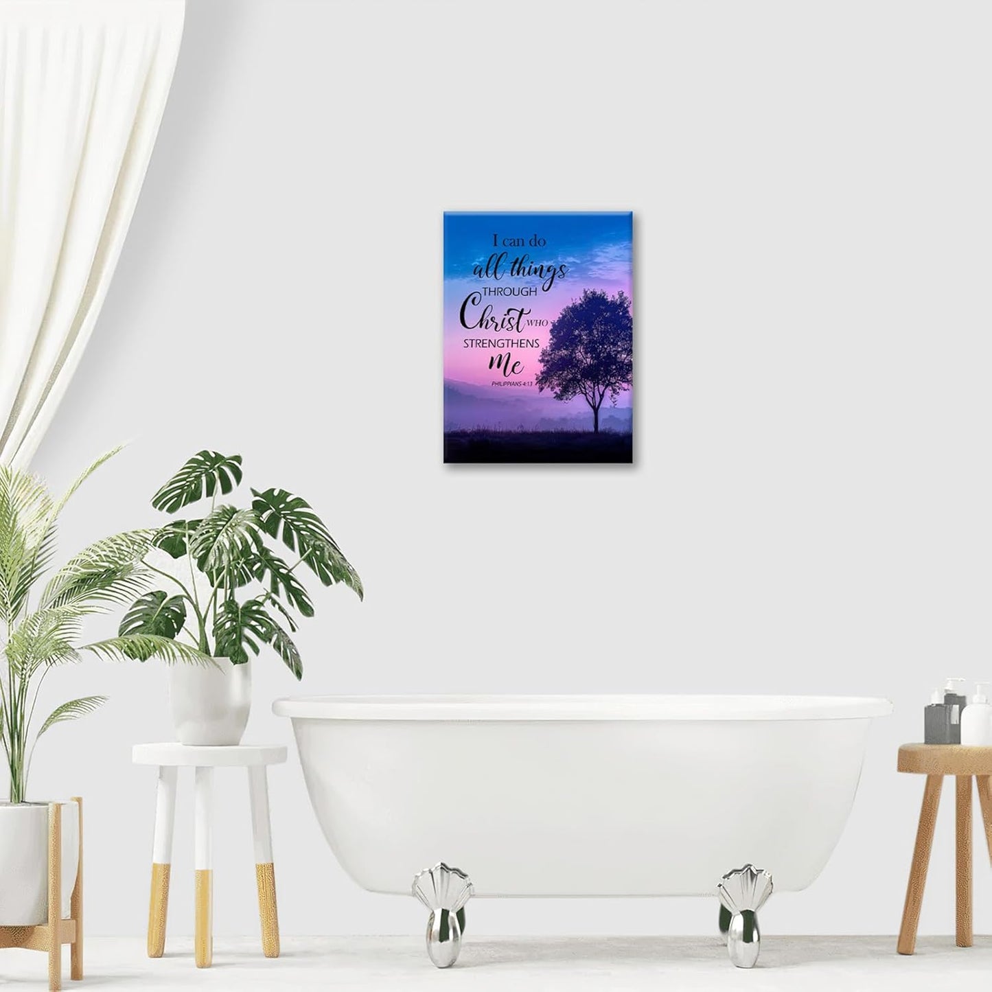 Christian Tree Wall Art I Can Do All Things Canvas Wall Decor Prints Framed Painting Purple Pictures Gifts Artwork for Bathroom Bedroom 12"x16"