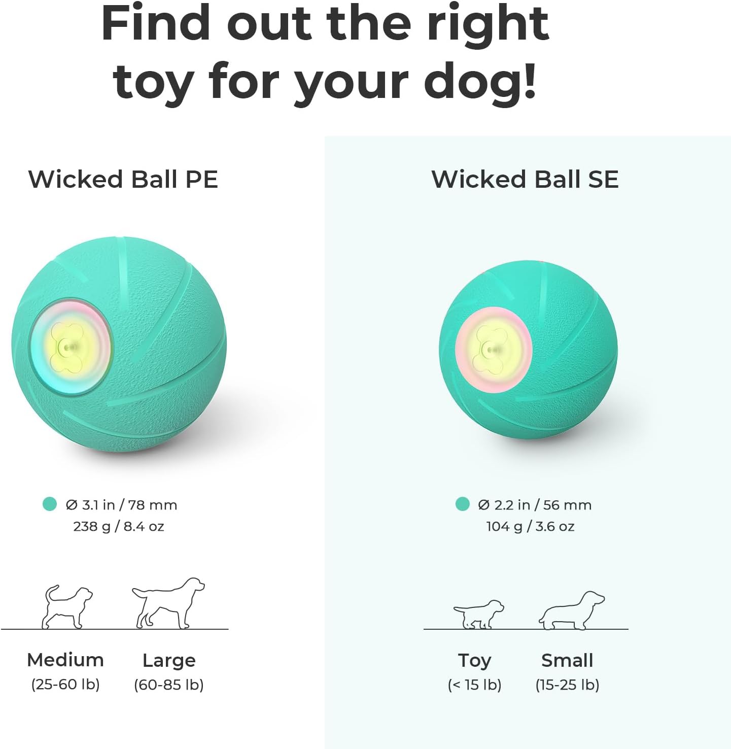 Interactive Dog Toys, Wicked Ball PE, 3 Interactive Modes,Enhanced Rubber Active Rolling Dog Toy with LED Lights for Medium Large Dogs, Motion-Activated Dog Stimulation Toy for Boredom Relief