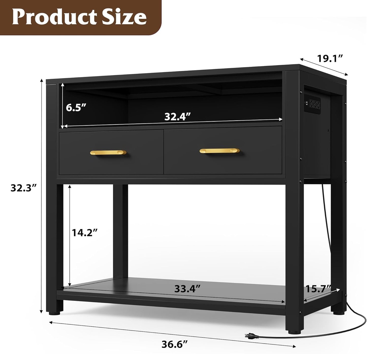 40-50 Gallon Aquarium Stand with Stable Metal Frame & Power Outlet, Heavy-Duty Fish Tank Stand with Waterproof Mat, 800LBS Capacity Storage Cabinet, Suitable for Turtle Tank, Reptile Terrarium, Black