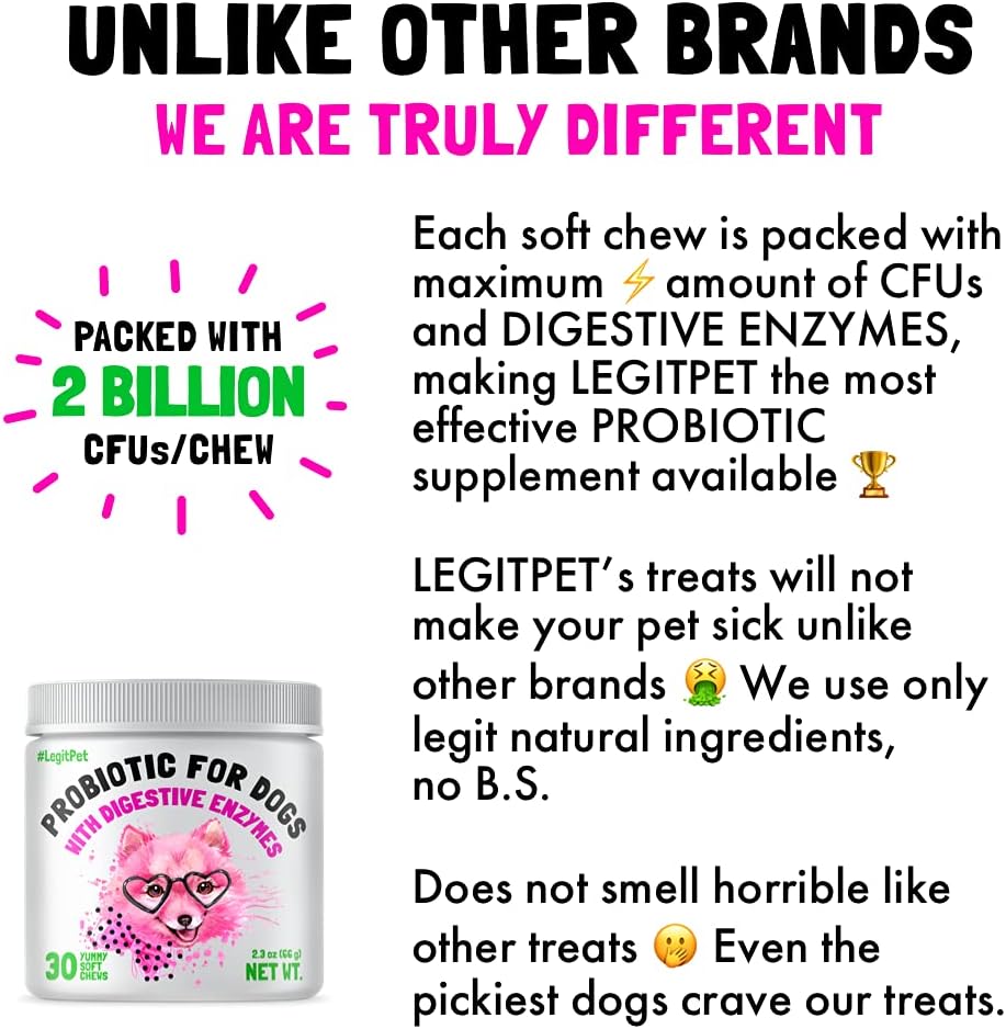 Probiotics for Dogs Natural Digestive Enzymes Prebiotics for Allergy Itch Relief Gut Flora Coprophagia Bowel Support Treatment Anti Diarrhea for Dogs Pet Health Immune System Support 30 Soft Chews