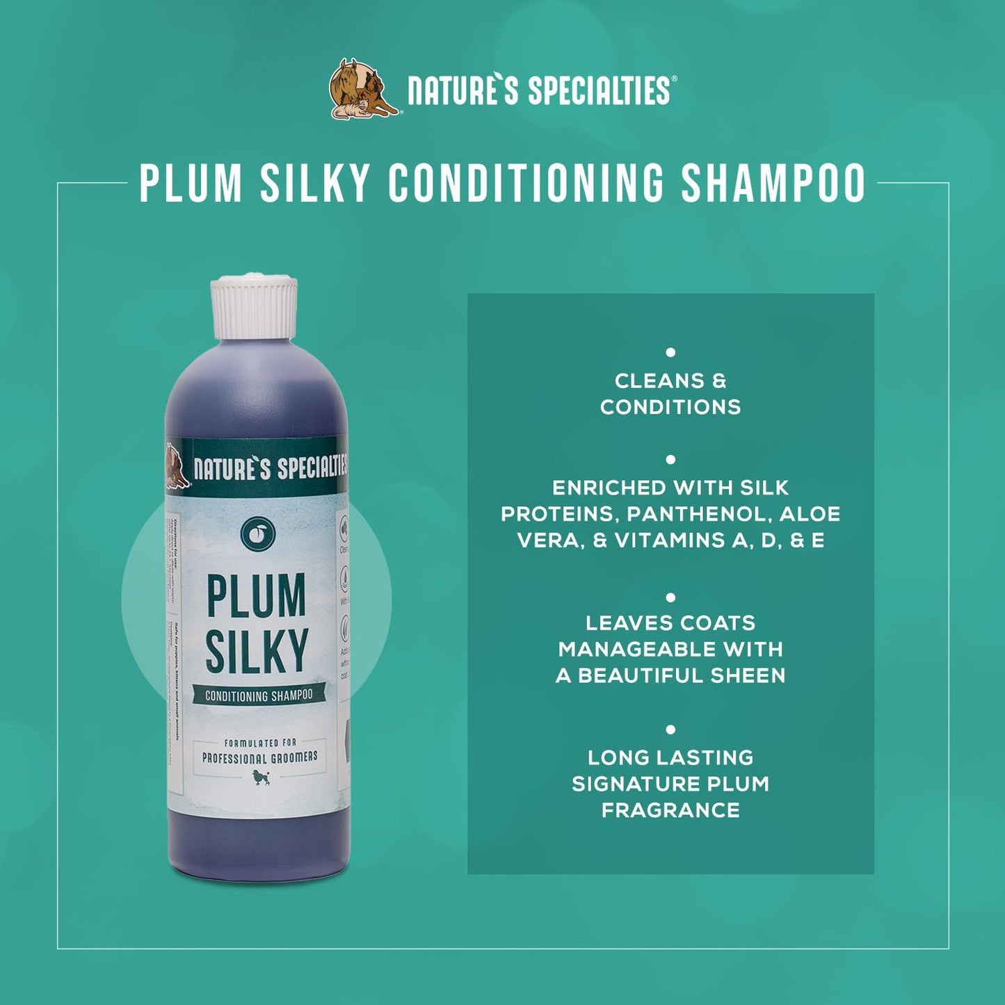 Nature's Specialties Plum Silky Ultra Concentrated Dog Shampoo Conditioner, Makes up to 3 Gallons, Natural Choice for Professional Pet Groomers, Silk Proteins, Made in USA, 16oz