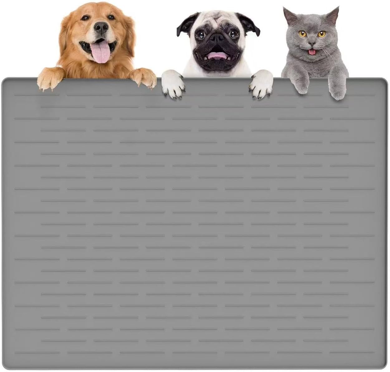 Large Dog Mats for Food and Water, 32"x24" Waterproof Pet Food Mats for Floor Nonslip Silicone Bowl Mats with Raised Edges