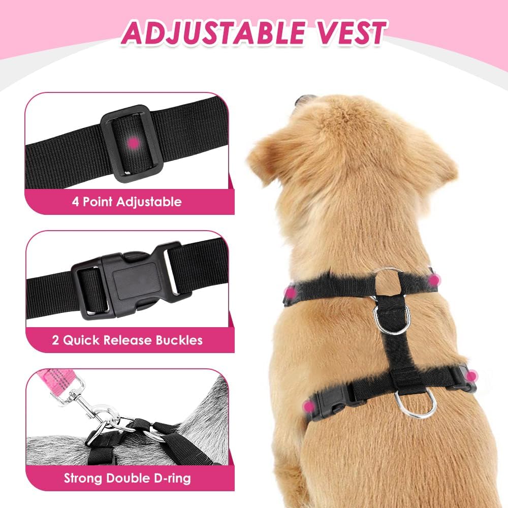 Lukovee Dog Seat Belt for Car, Adjustable Dog Car Harness for Large Medium Small Dogs, Soft Padded & Breathable Mesh Dog Seatbelt with Car Strap and Carabiner(Pink Double Clip,XXX-Small)