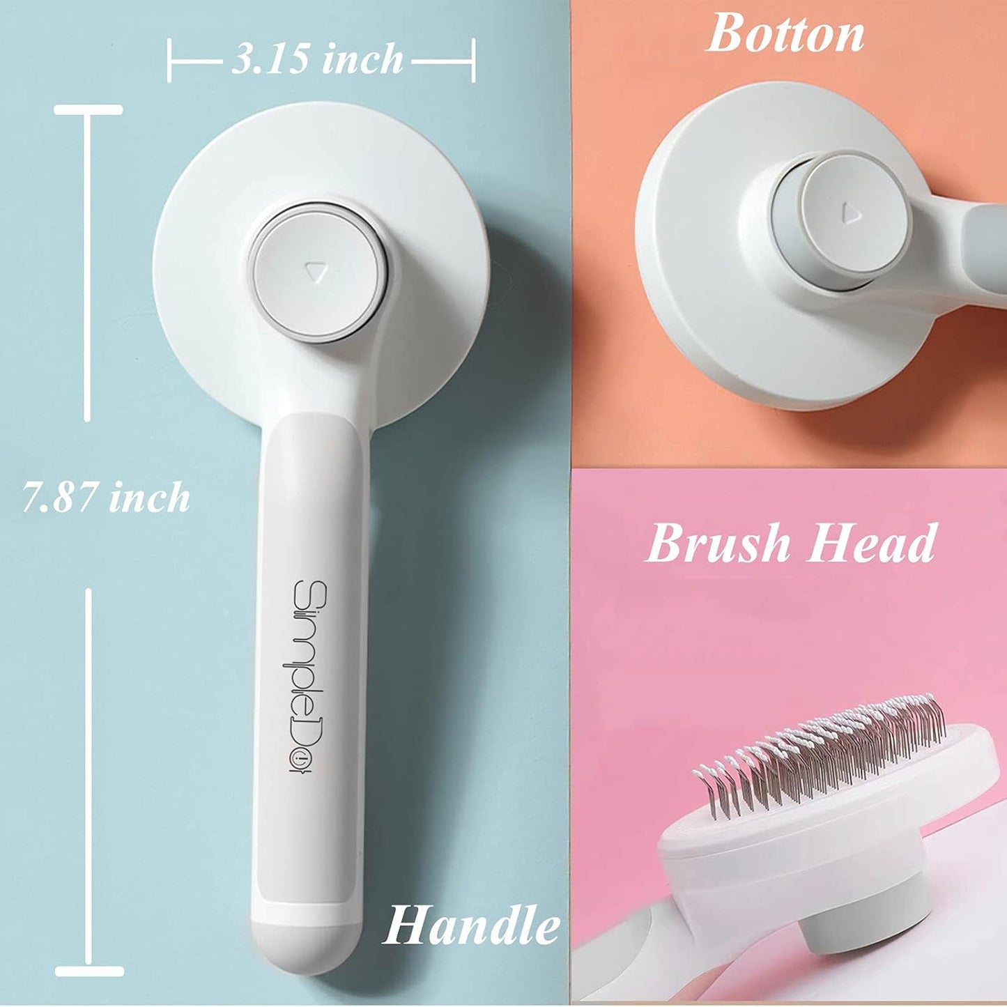 Self Cleaning Slicker Brush for Dogs and Cats, Pet Grooming Hair Brush, Removes Undercoat, Loose Hair, Mats, Tangles, and Dirt, Massages All Hair Types, Gray