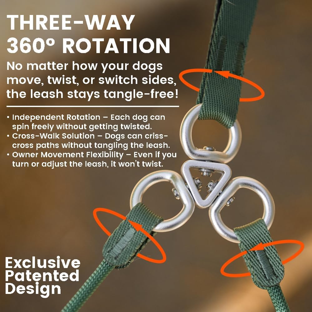 Howgo Double Slip Leash Slip Lead with Two Handles| Dual Dog Slip Lead for 2 Dogs,360° Swivel No Tangle | Dog Training Collar | Double Clip Leash Coupler and Splitter (MintGreen, 6FT)