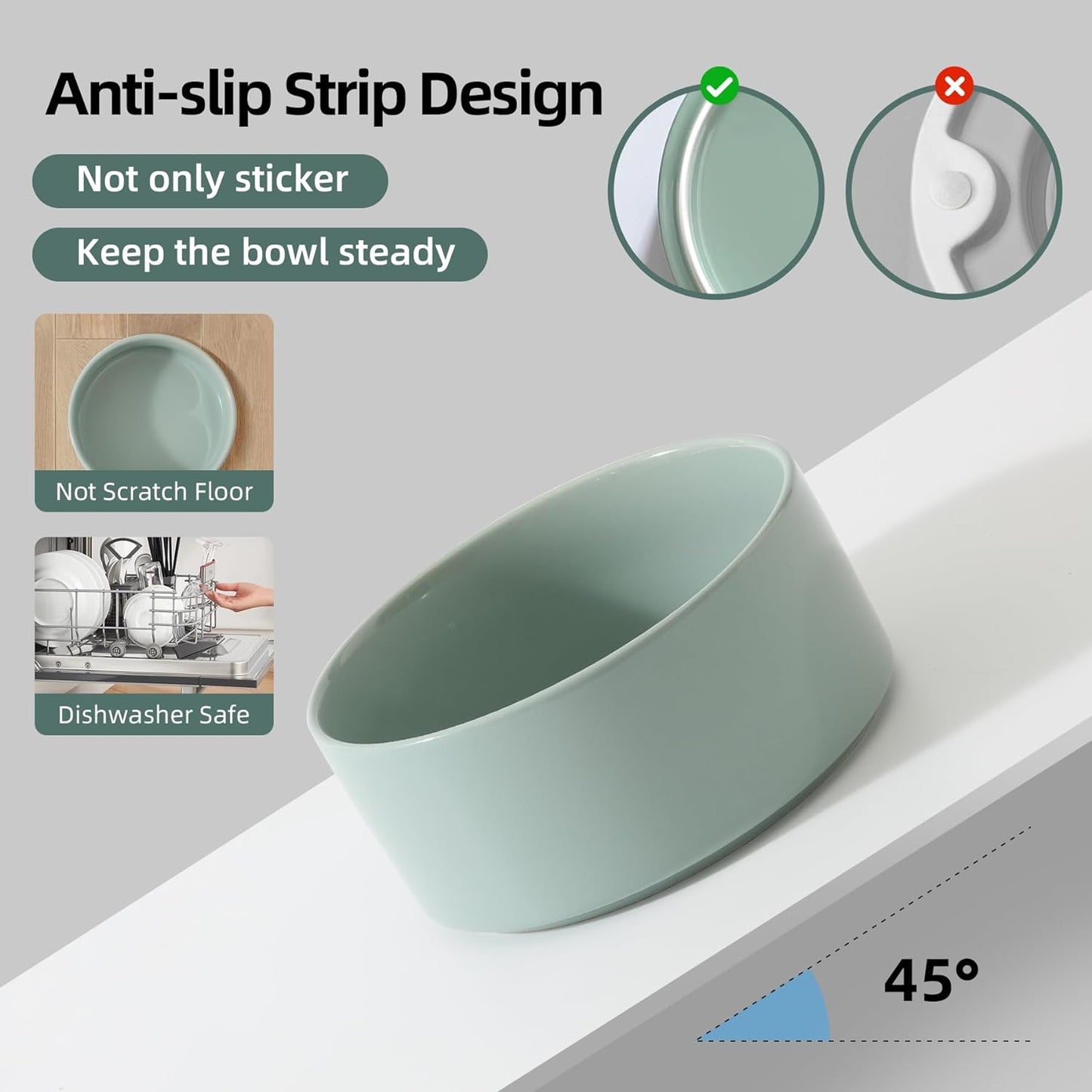 Ceramic Elevated Cat Food and Water Bowl, Kitty Bowl, Raised Cat Dish, Pet Feeder (5.1 in,1 x Light Green + Stand)