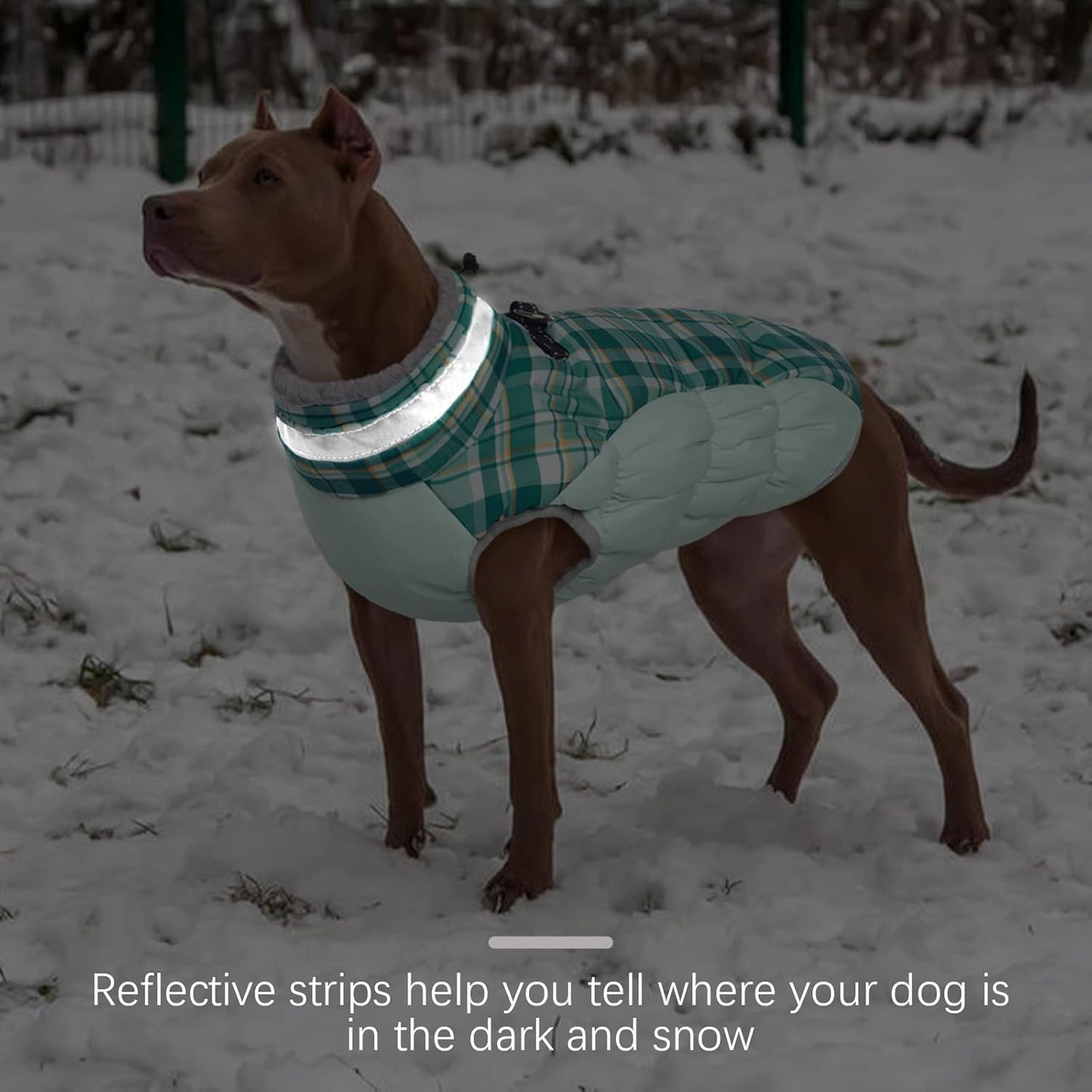 FUAMEY Dog Coat for Large Dogs,Waterproof Dog Winter Jacket with Harness Built in Puppy Cold Weather Coats Reflective Pet Vest with Zipper Warm Fleece Dogs Snowsuit Windproof Green Plaid XXXL