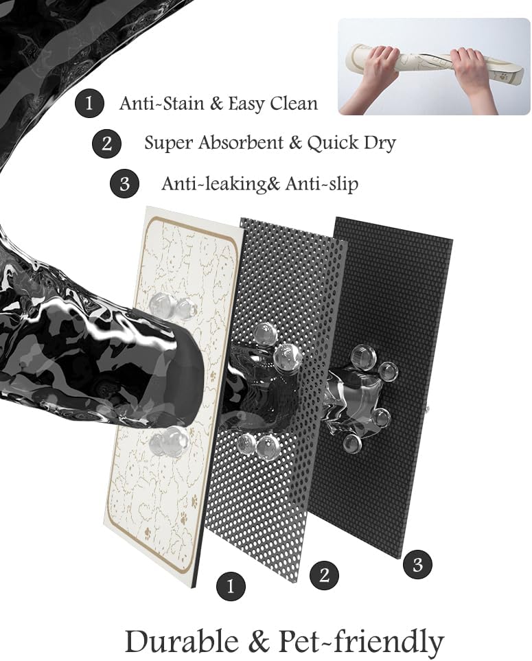 Pet Feeding Mat-Absorbent Dog Mat for Food and Water Bowl-No Stains Quick Dry Water Dispenser Mat-Dog Accessories Pet Supplies-Bowl for Messy Drinkers（FRAMEDOGS,17"x34"