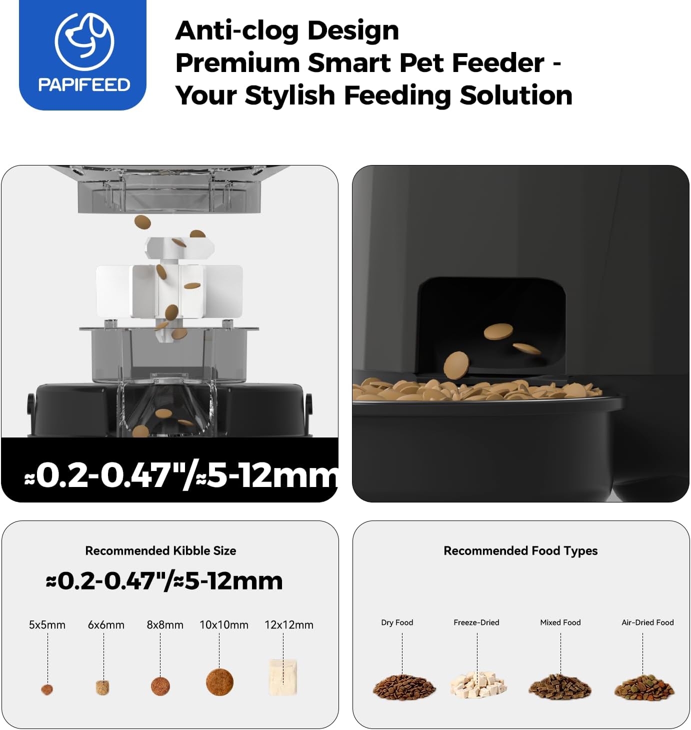 PAPIFEED Automatic Cat Feeder, 2.4G WiFi Auto Cat Food Dispenser with App Control, 3L Auto Pet Feeder with Dual Power Supply, Detachable for Easy Clean for Cats and Small Dogs, Black