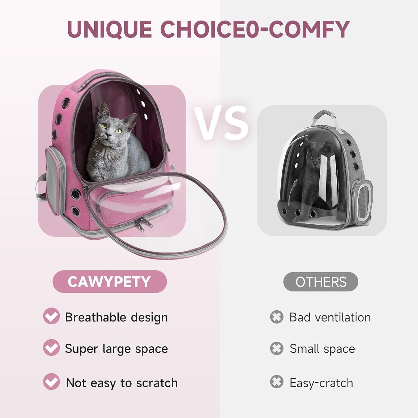 Cat Backpack Carrier, Breathable Cat Carrier Large Space Bubble Pet Backpack for Kitty Small Dog up to 15lbs, Transparent & Foldable Pet Carrier for Travel Hiking（Pink）