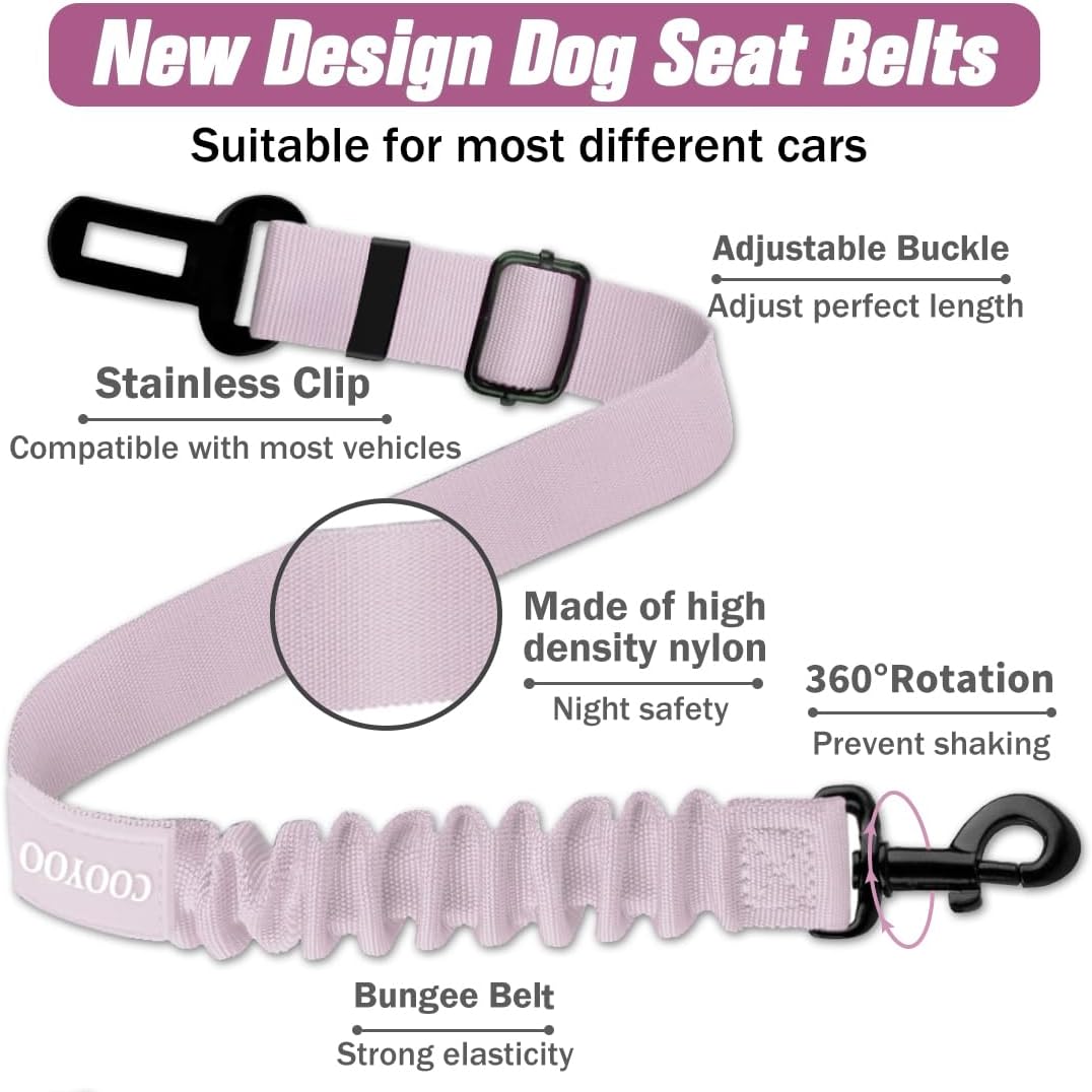 COOYOO Dog Seat Belt,3 Piece Set Retractable Dog Car Adjustable Seatbelts for Vehicle Nylon Pet Safety Heavy Duty & Elastic & Durable Car Harness for Dogs