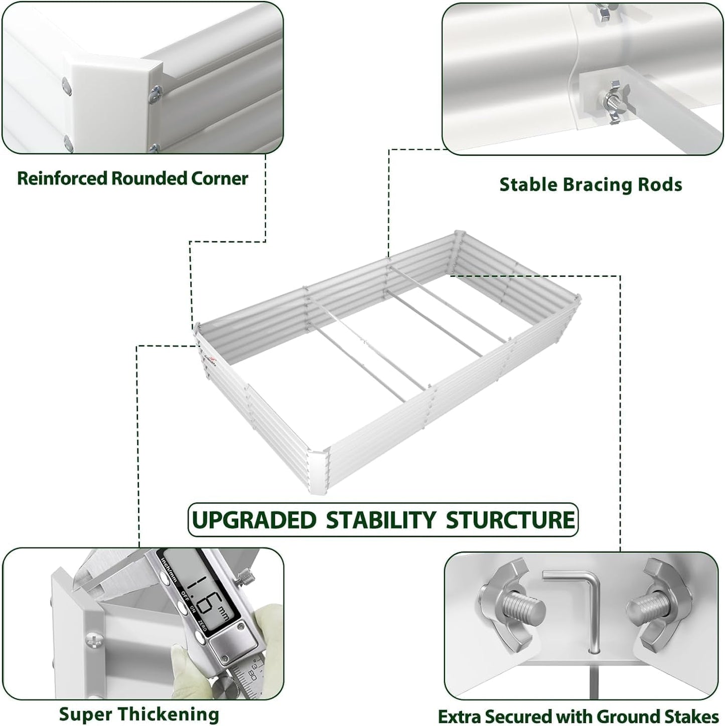 A ANLEOLIFE 8X4X1.5 ft Galvanized Raised Garden Bed, Rectangle Above Ground Modular Metal Planter Boxes Outdoor for Vegetables Flowers Herbs, Anti-Rust & Easy-Setup, Antique White