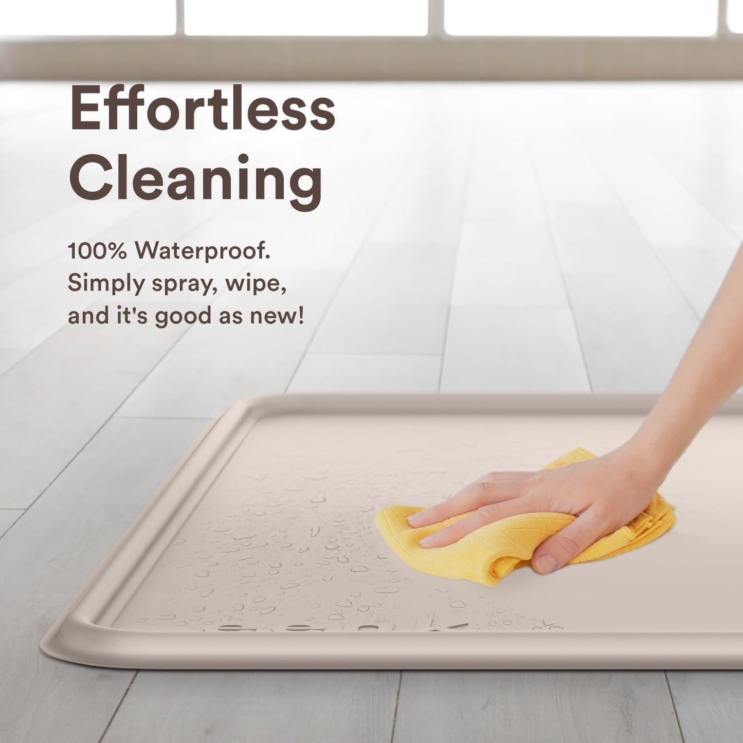 Pee Pad Tray Holder for Dogs - Fits Up to 25 x 25 in. Square Potty Training Pads No Spill Raised Lip High Edge Silicone Mat, Extra Thick and Non-Slip for Indoor Floor Protection (Large, Beige) | eenk