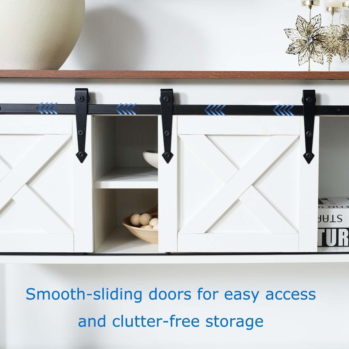 Entryway Table with Storage, Farmhouse Buffet Cabinet Coffee Bar Kitchen Island with Sliding Barn Doors & Shelves, Console Table for Kitchen, Dining Room, Living Room, White