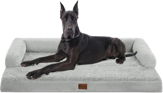 XXL Dog Bed with Bolsters, Orthopedic Dog Bed for Extra Large Dogs, Waterproof Pet Couch Beds XLarge, Big Pet Sofa with Removable Washable Cover, Nonskid Bottom (XX-Large,Grey White)