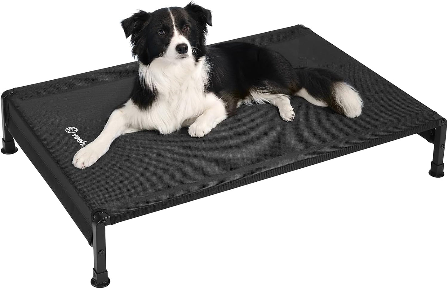 Veehoo Cooling Outdoor Dog Bed, Heavy Duty Elevated Pet Bed with Washable & Breathable Teslin Mesh, Non-Slip Silicon Feet, Dog Cot Bed with Support Hem, 41" x 27", Black, CWC2433