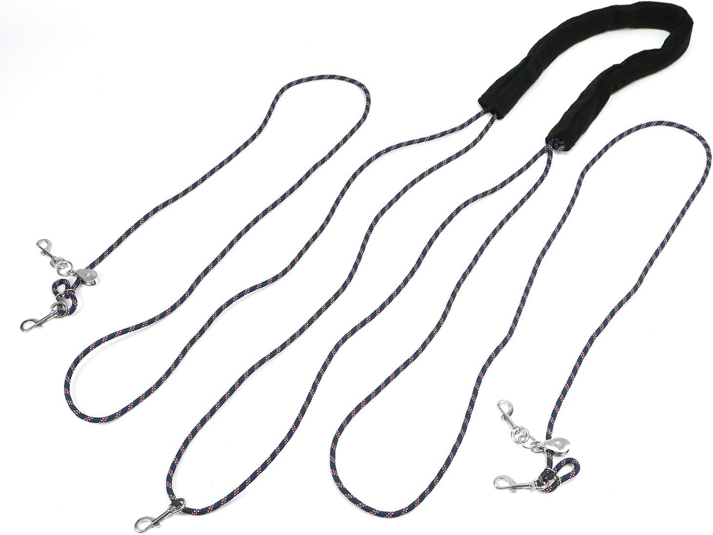 QWORK Adjustable Horse Training and Lunging Aid with Rear Fleece Cover, Navy/Red, Encourages Proper Head Carriage and Comfortable Stretching, Durable Braided Nylon Rope with Metal Clips,