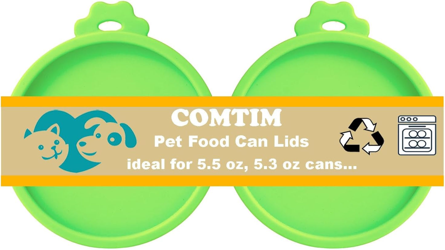 Comtim Cat Food Can Covers Lids for 5.5 oz Cans, 2 Pack Silicone Cat Food Can Lids for 5.5 oz 5.3 oz Cans...Pet Food Can Covers Reusable Can Toppers Savers for Wet Food (Green)