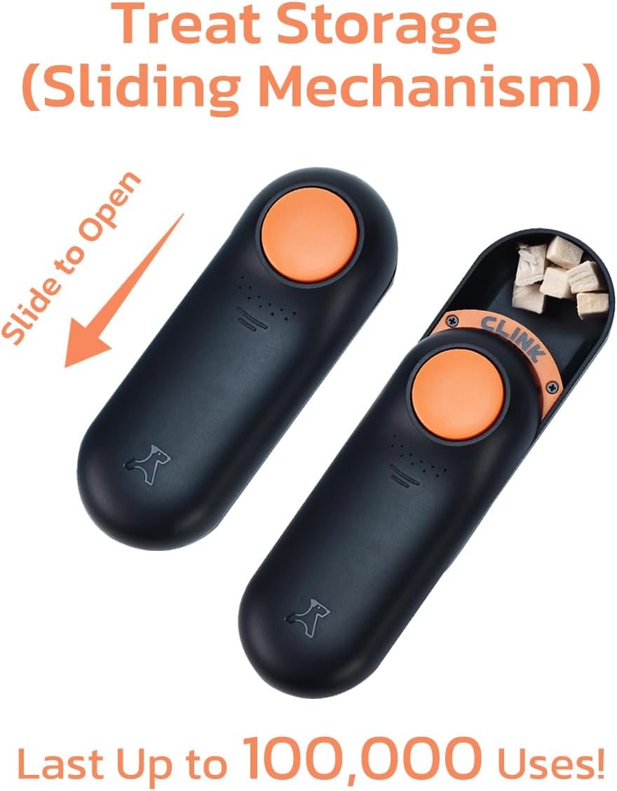 Clink Design Clicker Dog Trainer & Dog Treat Pouch Alternative, Dog Treat Dispenser, Puppy Essentials Dual Use 2 in 1 Dog Clicker for Training - Durable, Light (2.36 oz), Easy to Clean & Handle, Black