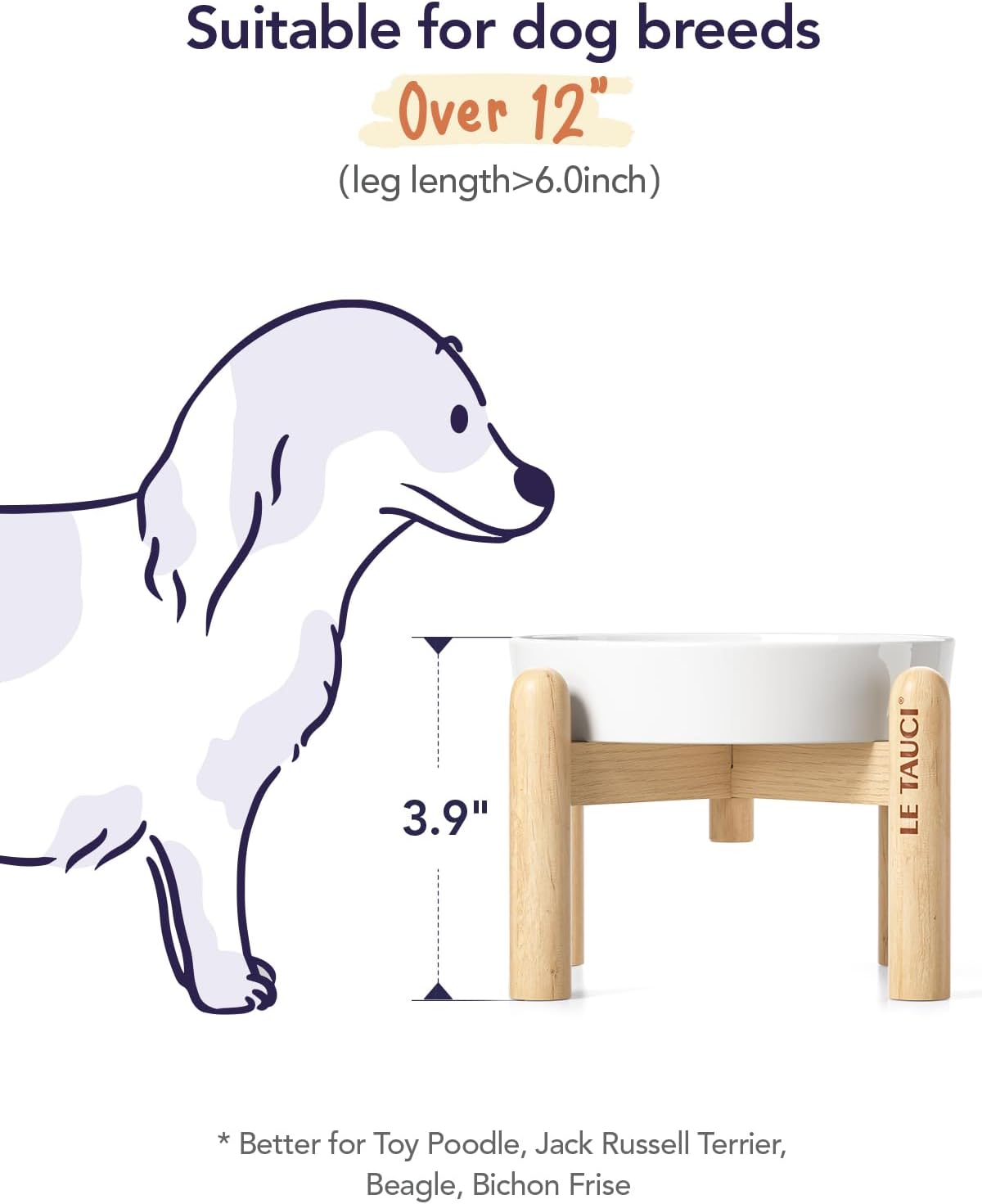 LE TAUCI Ceramic Slow Feeder Dog Bowls Small Breed, 0.6 Cups Elevated Dog Bowl for Fast Eaters, Puzzle Bowl for Small Dogs and Cats,Angle White
