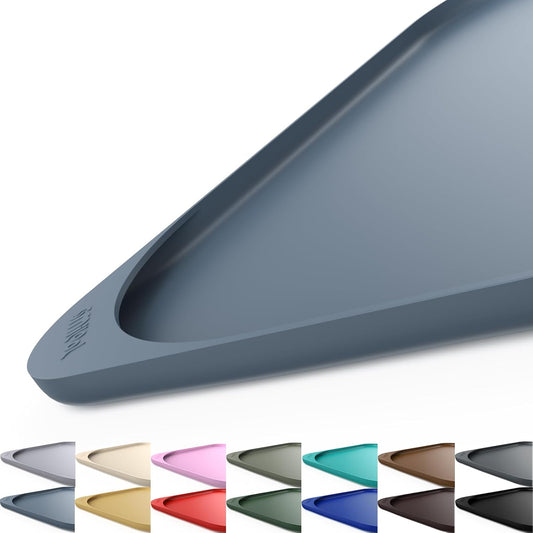 Silicone Pet Feeding Mat with Raised Edge & Residue Collection Pocket for Food and Water, Dog Bowl Mats, Cat Bowls Placemat with High Lip for Floor Waterproof, 22 x 14 x 0.8 Slate Blue