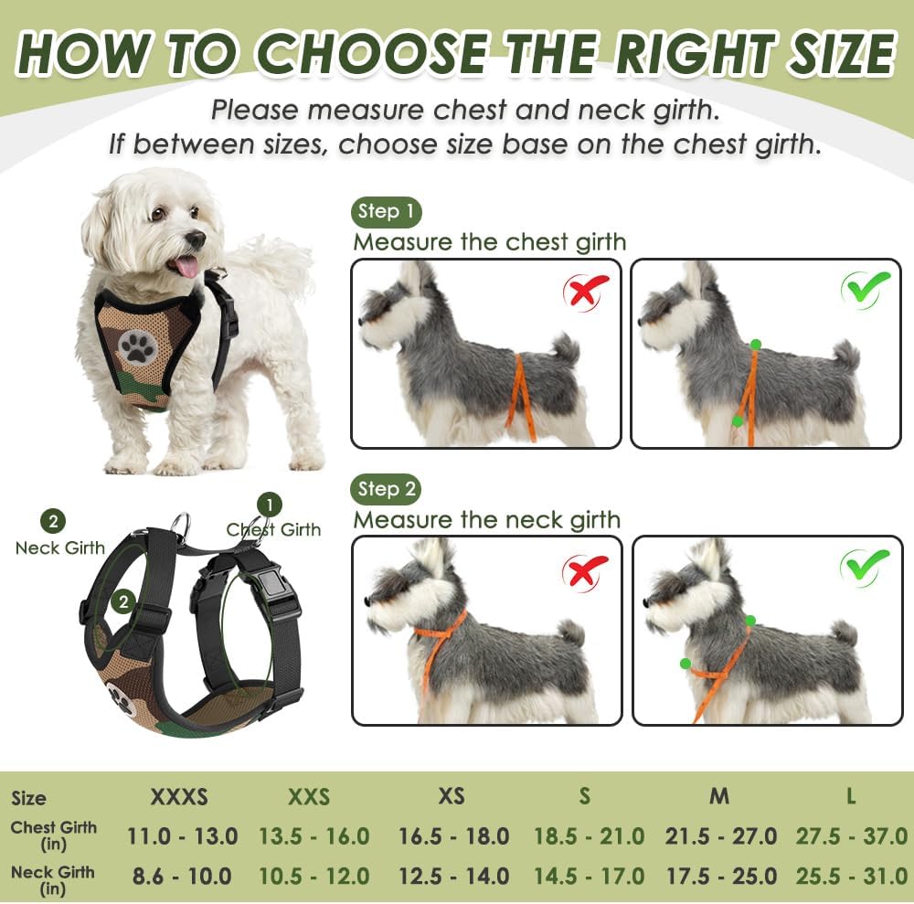 SlowTon Dog Seat Belt Harness for Car, Dog Car Harness Adjustable Mesh Breathable & Dog Seatbelt Safety Tether with Elastic Bungee for Small Medium Large Pets(Camouflage, Double Clip, XXXS)