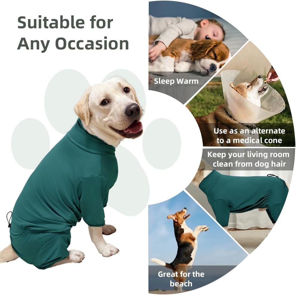 Dog Pyjamas PJS Sweater Clothes and Home Clothing Suitable for Small to Medium Breeds of Dogs, Dog Neutering Suits, Extra-Large Stretch Fabric, Four-Legged Clothes (Thin Dark Green, XL)