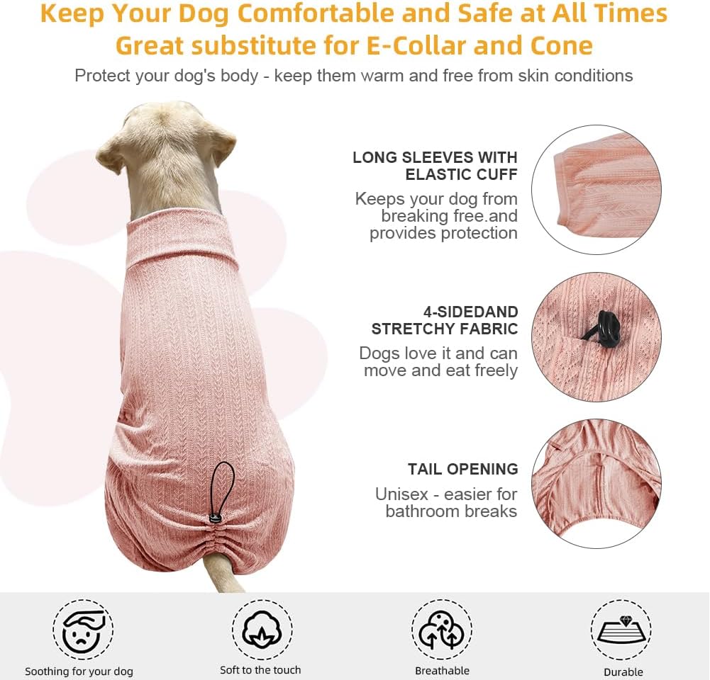 Dog Pyjamas PJS Sweater Clothing and Loungewear Suitable for Medium to Large Breeds of Dogs, Neutering Suits, Extra-Large Stretch Fabric, Four-Legged Dogs Clothes Pyjamas (Sweater Pink, 4XL)