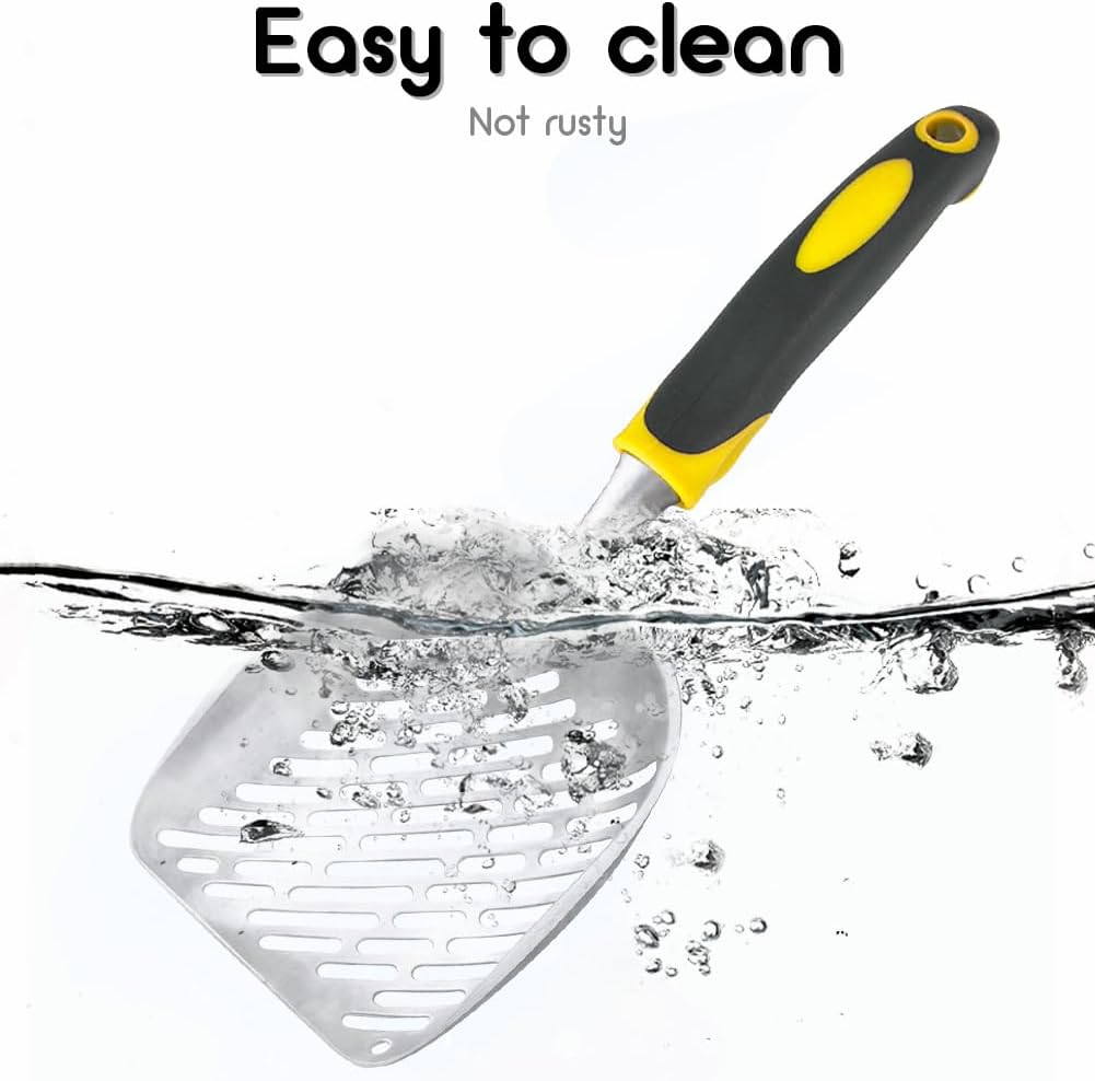 Cat Litter Scoop-Metal Cat Scooper-Long Handle Scoop,Cat Scooper-Poop Sifting-Mesh Shovel-Suitable for Cat Litter Box, (Yellow)