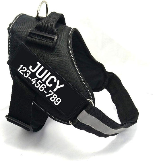 PawPawify Custom No Pull Dog Harness with Name and Phone Number, Heavy Duty Personalized Pet Vest to Prevent Tugging, Pulling, or Choking, Training and Walking (Black, XL (60-85 LBS))