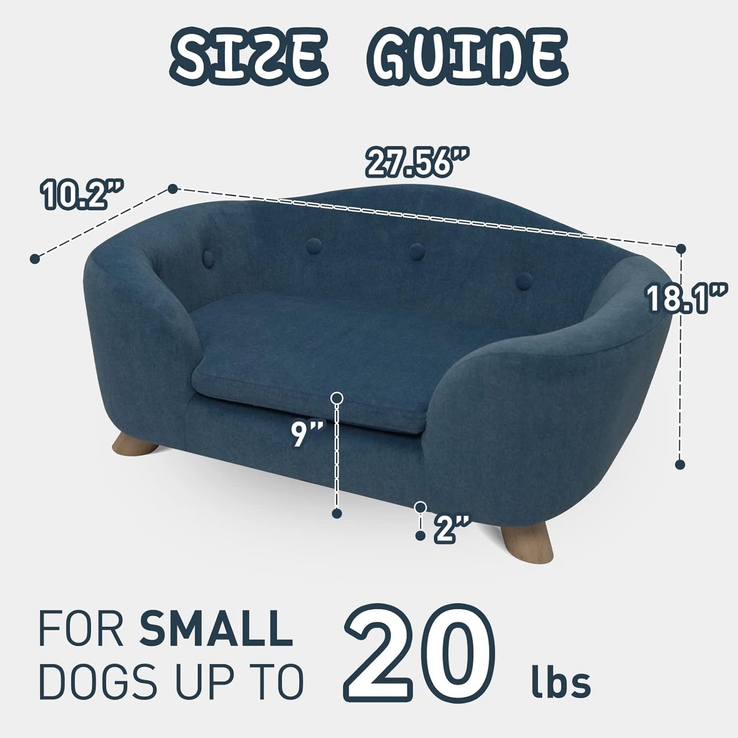 SHAVI Pet Sofa Dog Couch for Small Pet Dog and Cats, Low Back Lounging Bed with Velvet Modern Cat Couch Easy-to-Clean(Blue)