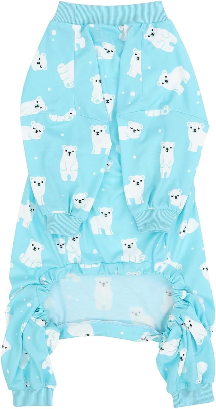HDE Dog Pajamas One Piece Jammies Jumpsuit Pet Clothes Outfit Stretchy Lightweight Comfy Shirt Pjs for M-3XL Dogs Sleepy Polar Bears - 3XL