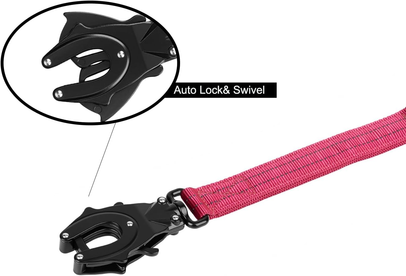 ICEFANG Tactical Dog Leash,K9 Training Walking Bungee Lead with 2 Control Handle,Heavy Duty Quick Release Metal Clasp,for Medium Large Breed (Reflective Pink, 6 FT)