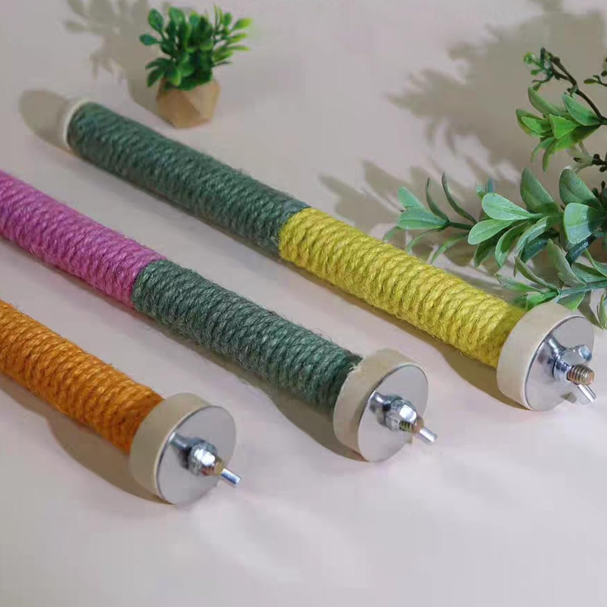 2pc Bird Perch Woven Rope Wooden Stand, Colored Solid Hemp Rope Bird Perches for Cage（9.85IN）