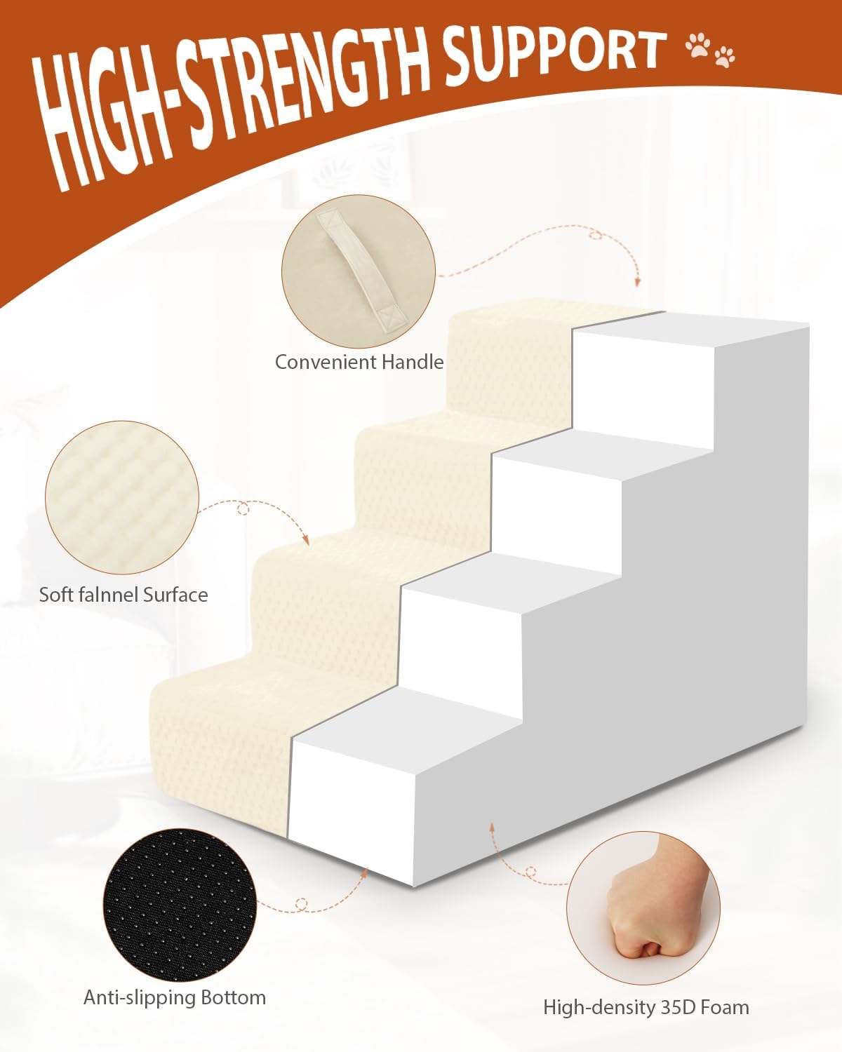 Dog Stairs for Small Dogs,13" H,3-Step Dog Steps for High Bed,Couch,Pet Stairs for Dogs and Cats Climbing with Non-Slip Bottom and Washable Cover,Beige