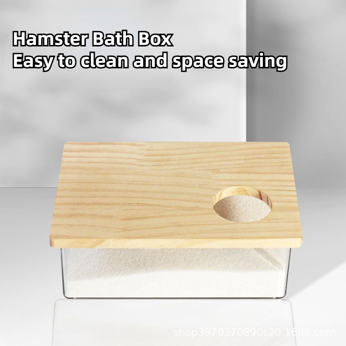 Hamster Sand Bath Box Container, Small Pet Sandbox Lid Design Take Bath Wooden Sandbox Dust Bath, Transparent Bathroom & Digging Box Acrylic Syrian Hamster Litter Box Small Animal Accessories (B)
