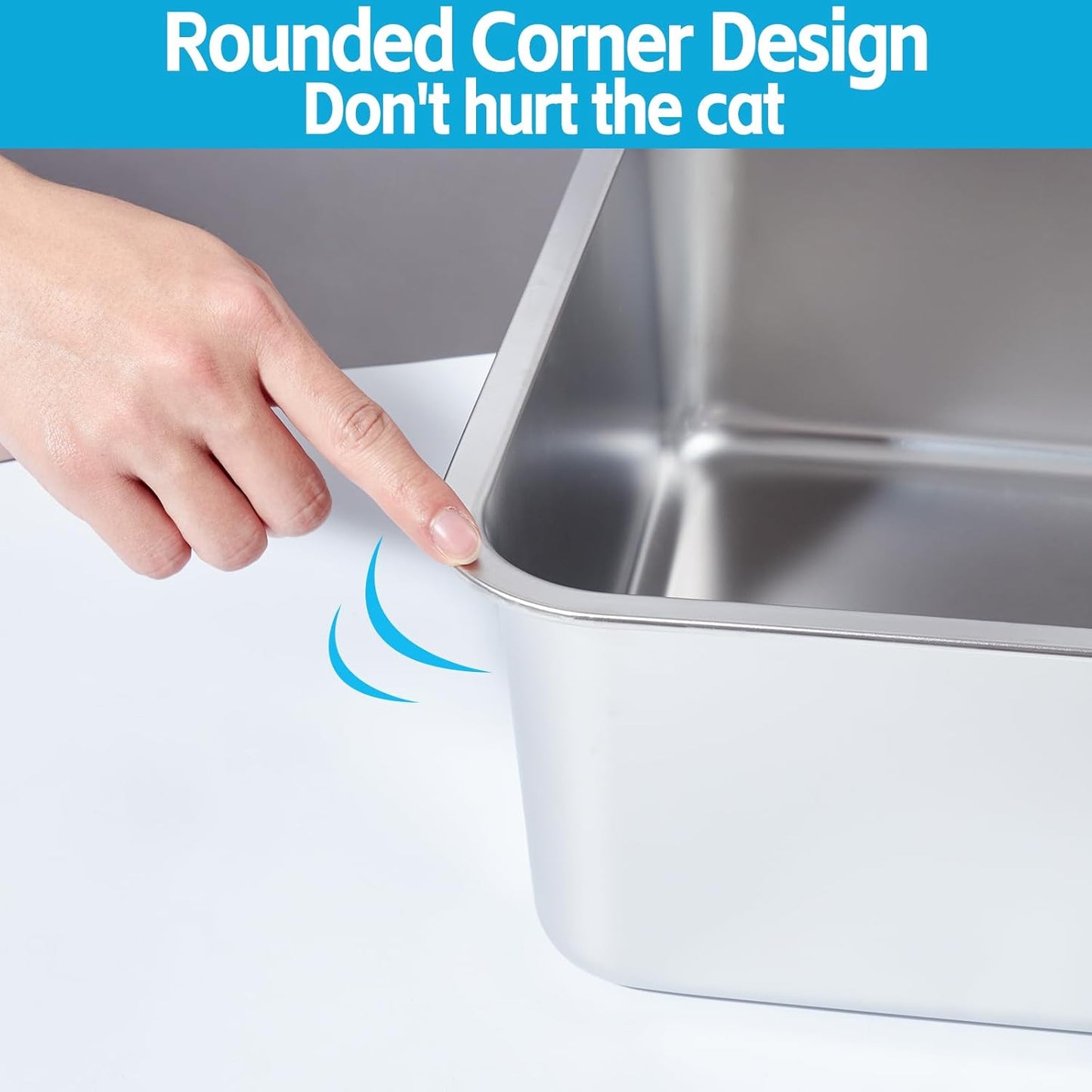 Stainless Steel Litter Box 2 Pack，Metal Litter Box Easy to Clean,Cat Litterbox Supplies for Kitten, Kitty, Rabbit, 6" High Side Cat Litter boxs,Stainless Steel LitterBox, No Smell,Non Stick