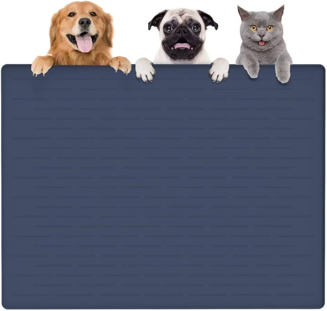 Large Dog Mats for Food and Water, 32"x24" Waterproof Pet Food Mats for Floor Nonslip Silicone Bowl Mats with Raised Edges