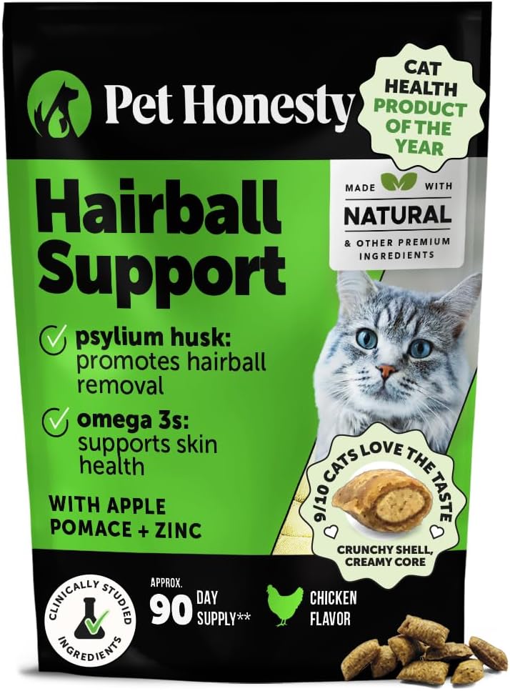 Cat Hairball Support Crunchy & Creamy Chews, Hairball Remedy Cat Treats, Furball Treatment, Supports Skin & Coat, Digestion, Vitamins & Hairball Medicine, Chicken (90-Day Supply)