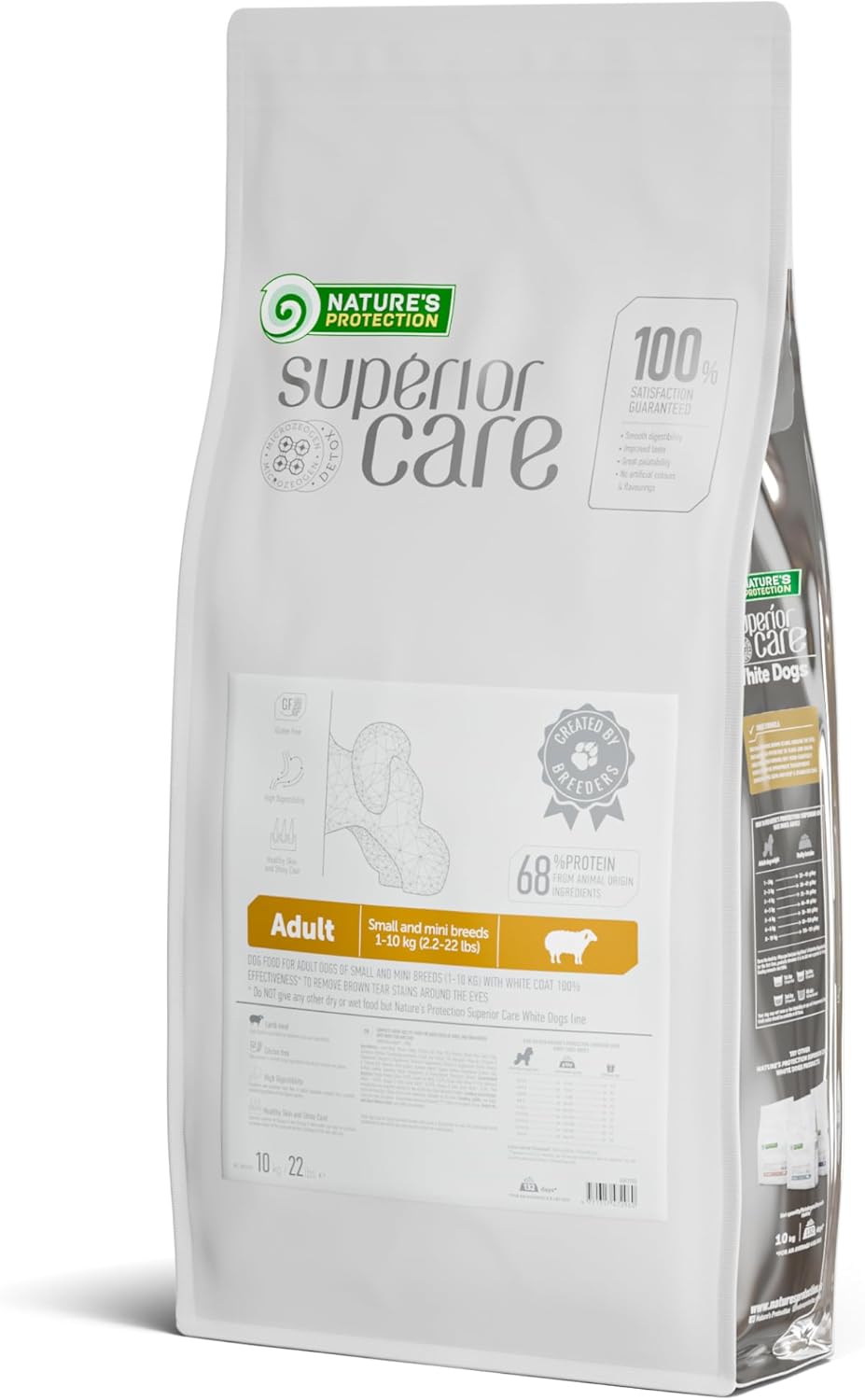 Nature's Protection Grain Free Dry Dog Food for Small Breed - High Protein, Tear Stain Diet for Adult Dogs with Light Fur, Small Bites Kibble (Superior Care - Lamb, 22 lb)