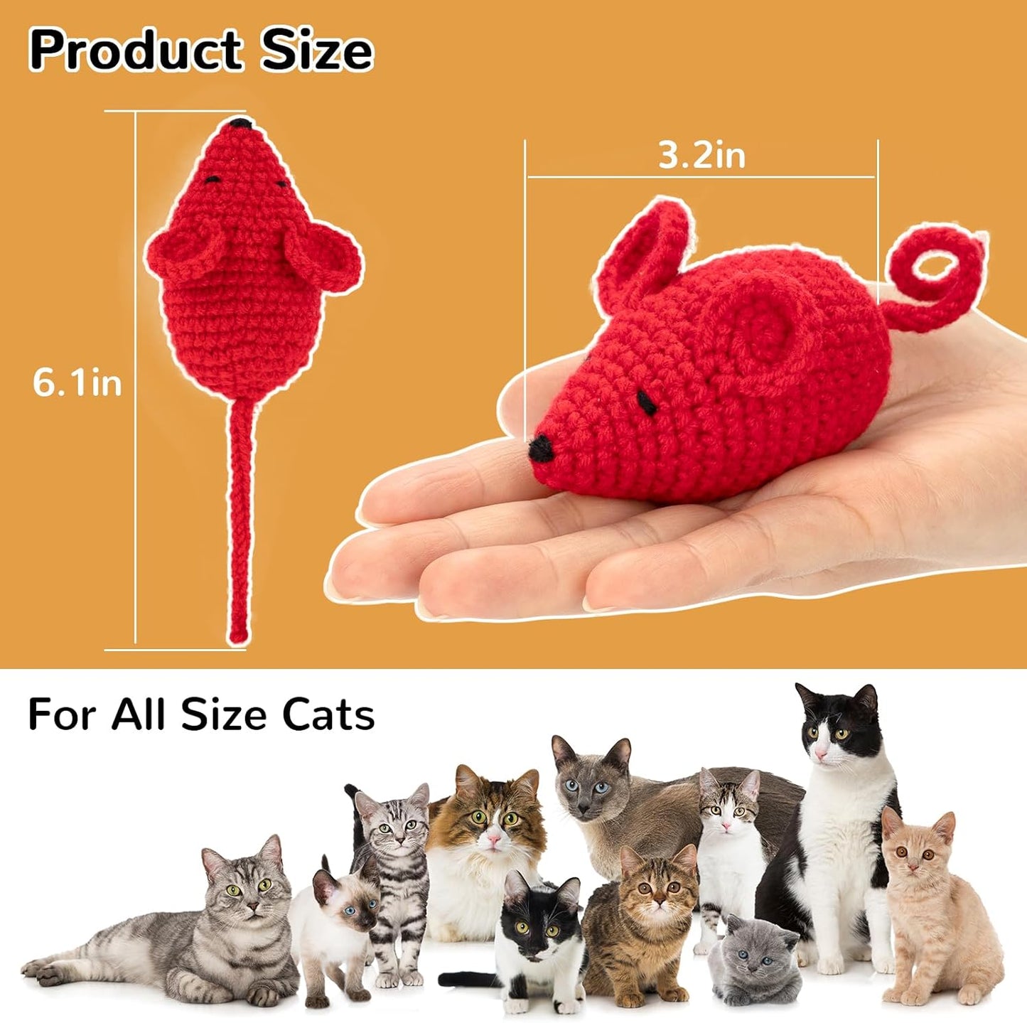 Retro Shaw Catnip Toys Crochet Mice Cat Toys,3 Pcs Yarn Cat Nip Mouse Animals Toy,Safe Teeth Cleaning Toy for Indoor Kittens