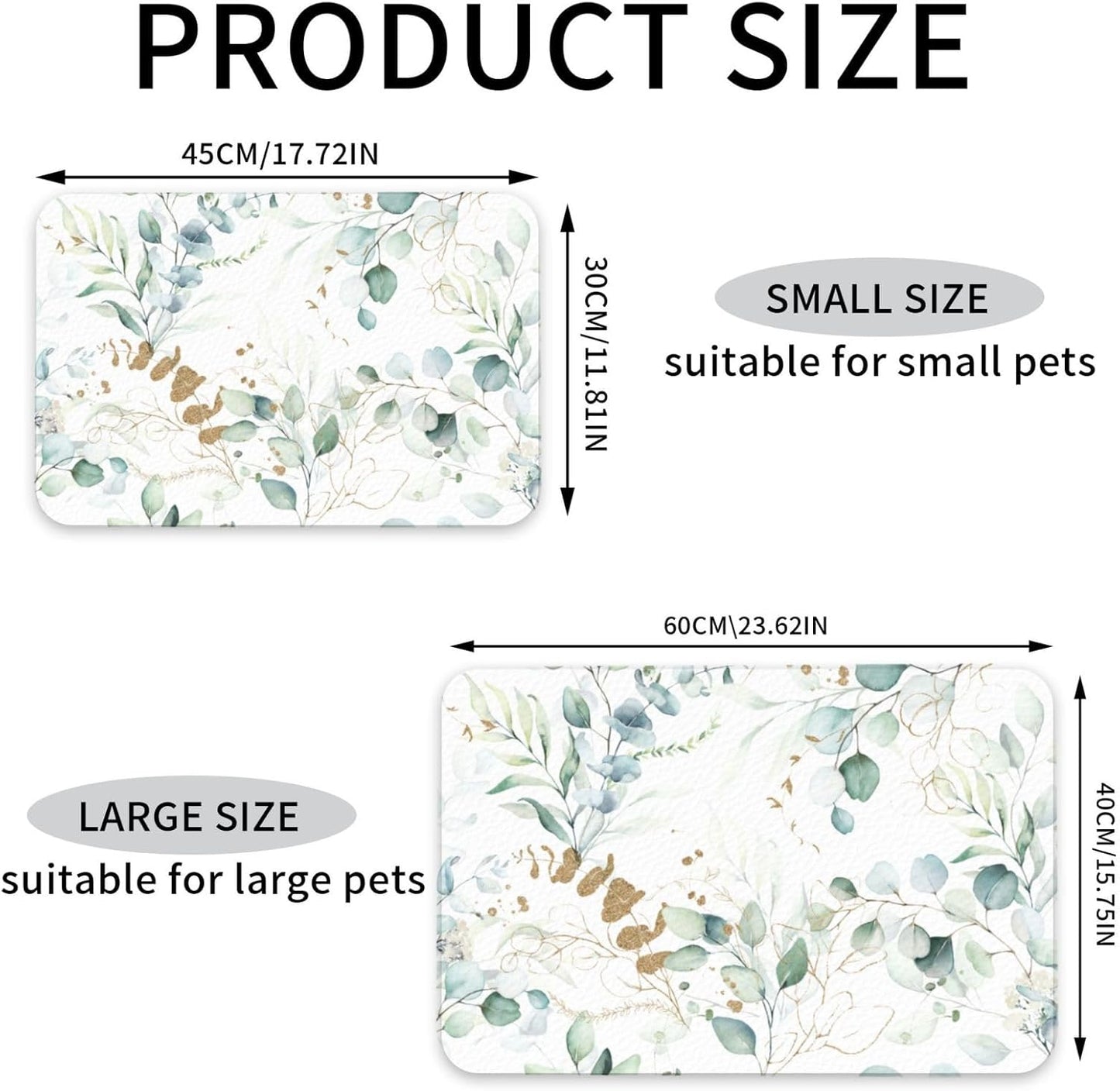 Plants Flowers Dog Food Mat Absorbent Bowl Mats No Stains Quick Dry Waterproof Pet Cat Placemats for Food and Water, 30x45cm