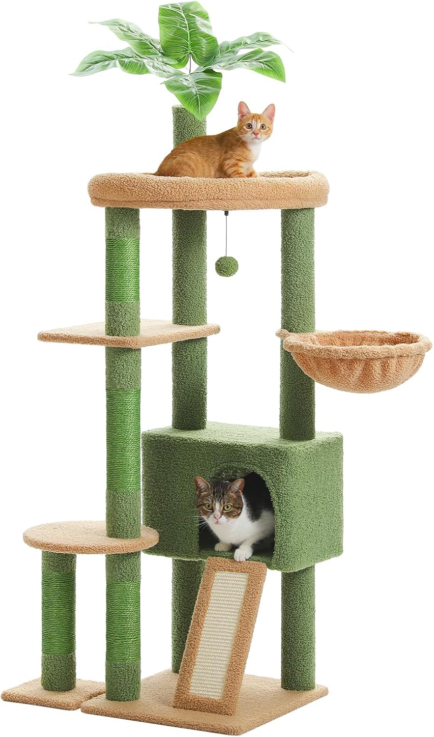 PEQULTI 53'' Cat Tree for Indoor Cats, Large Condo, Sisal Scratching Posts, Hammock & Perch, Fresh Cactus Design, Sturdy, Multi-Level