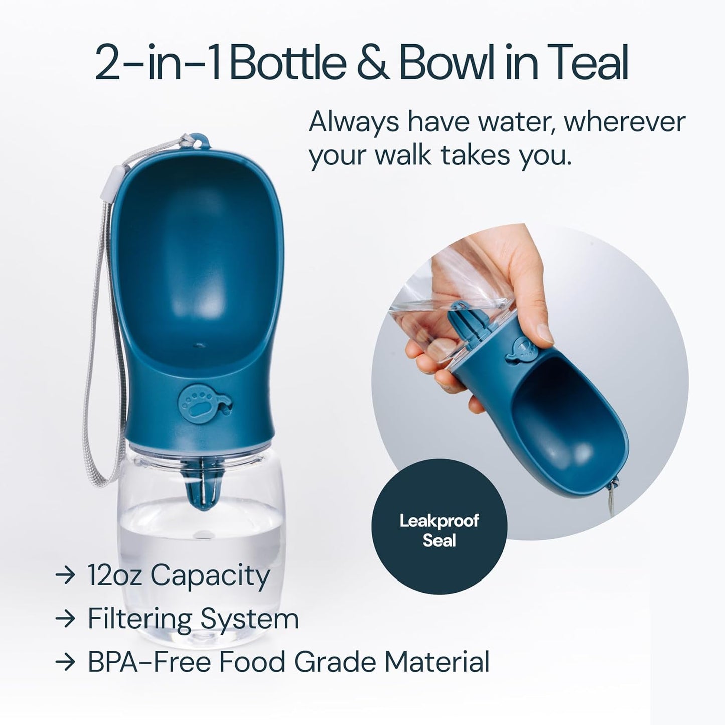 MalsiPree Walking Set with Retractable Dog Leash, Poop Bag Holder, Leak Proof 12 Oz Dog Water Bottle, Flashlight & 20 Poop Bags - 9.8ft Leash Retractable for Small to Medium Pet (Sand & Teal, 12 Oz)