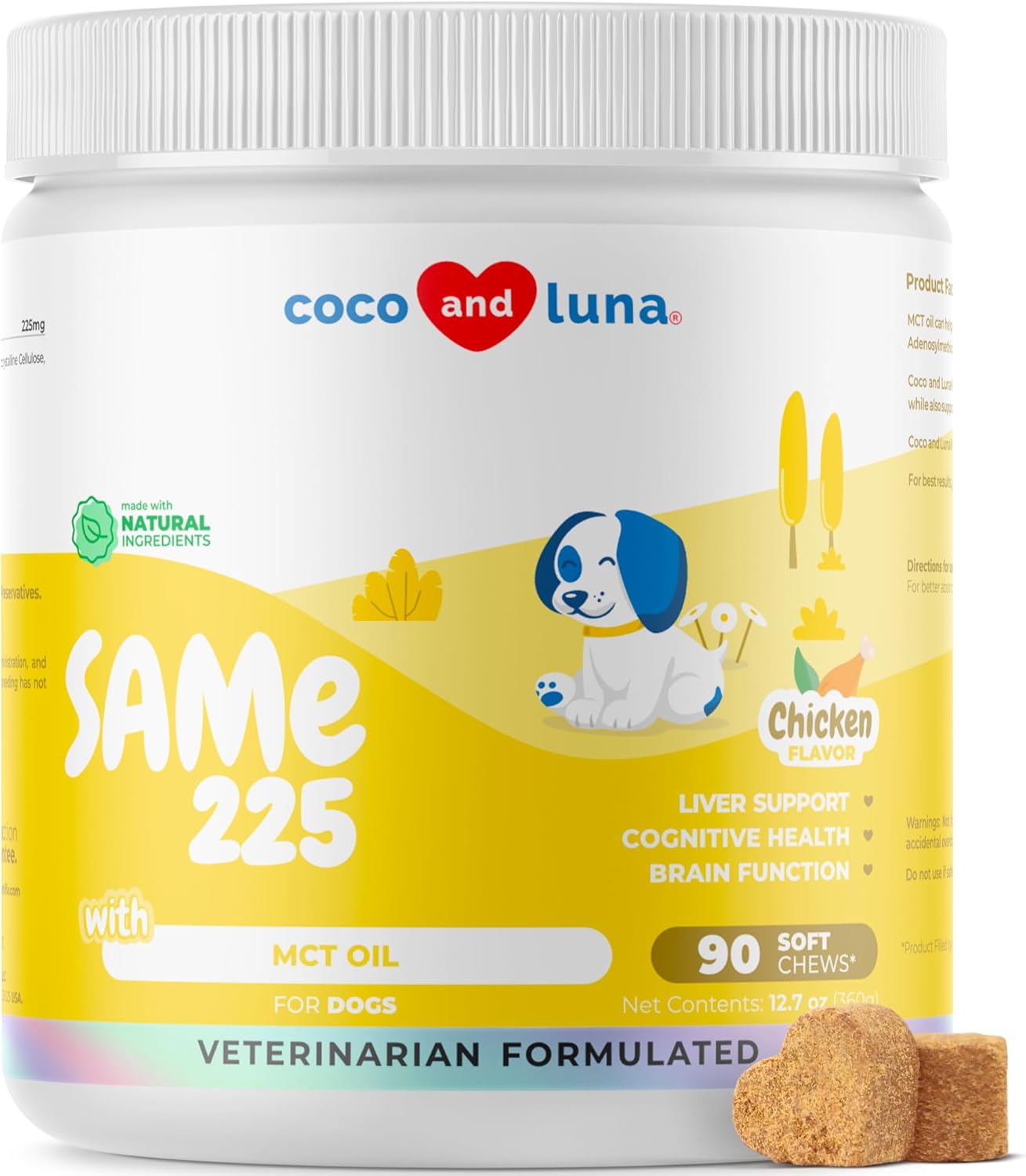 Same for Dogs - 90 Soft Chews - S-Adenosyl-L-Methionine - with MCT Oil for Better Absorption - Promotes Brain Health, Liver Support, and Cognitive Function